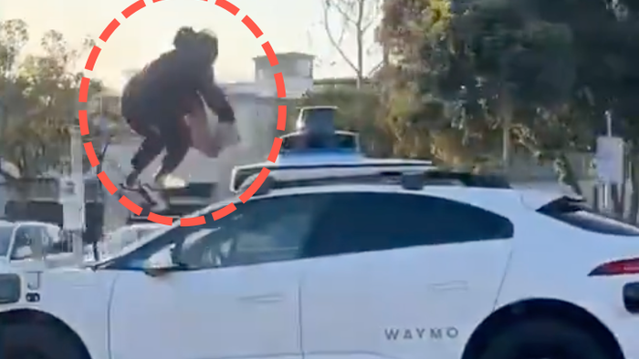 NextImg:AI Crusades: San Fran Lunatic Goes 'Donkey Kong' On Waymo Robotaxi