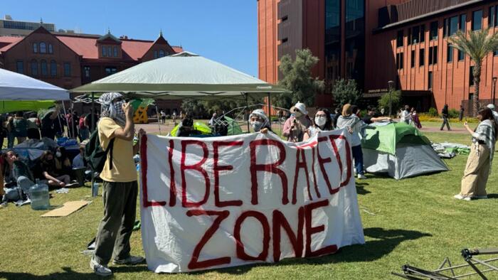 NextImg:Watch: Arizona State Fraternity Students Tear Down Pro-Palestine Encampment And Boot Out Activists