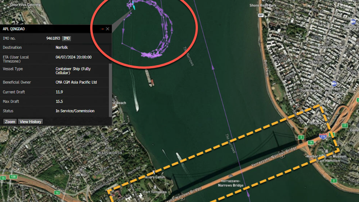 NextImg:Container Ship Reportedly "Lost Power" In NYC Harbor, Right Before Verrazzano-Narrows Bridge