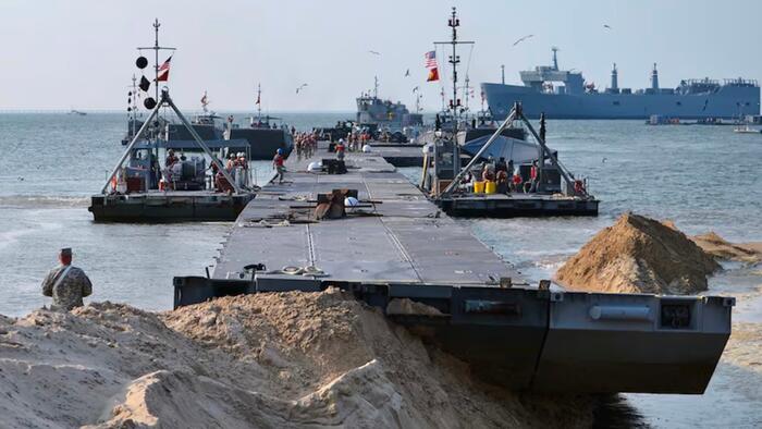 NextImg:US-Led Gaza Pier Project Comes Under Mortar Fire As UN Officials Tour Site