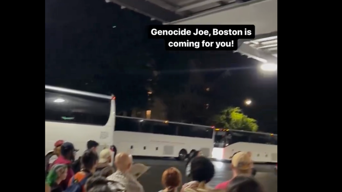 NextImg:Pro-Palestinian Protesters En Route To White House In Busses; Biden Team Erects Wall Around Perimeter