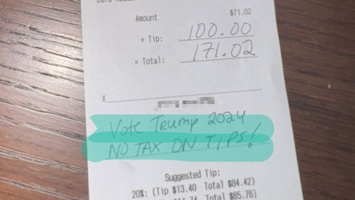 NextImg:"Freaking Brilliant New Trend": Write "Vote Trump, End Taxes On Tips!" On Server Checks