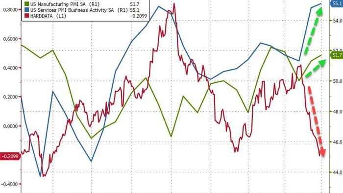NextImg:US PMIs Surprisingly Surge Despite Plummeting 'Hard Data', EU PMIs Slump