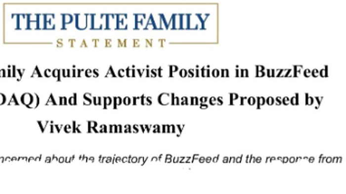 Pulte Family Activist Stake Boosts BuzzFeed Shares