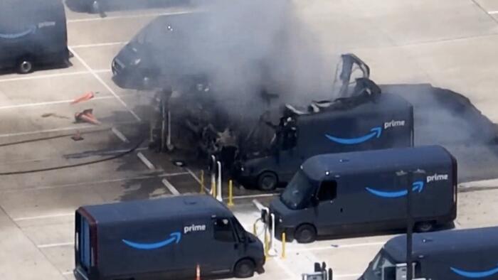 NextImg:Rivian's Amazon Delivery Vans Keep Mysteriously Catching Fire
