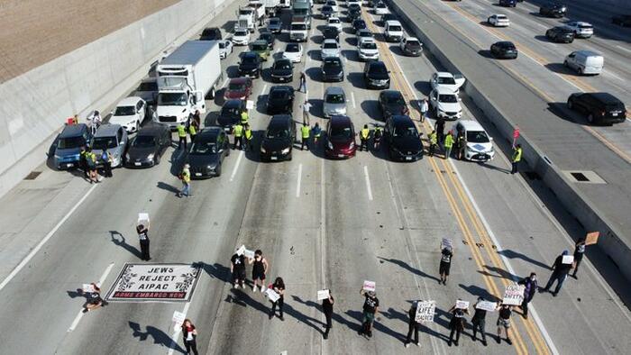 NextImg:Protesters Block LA's Busiest Freeway, "Demand Immediate Ceasefire" In Gaza