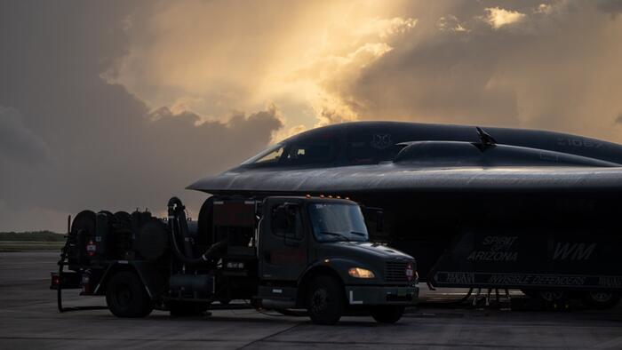 NextImg:B-2 Stealth Bomber "Hot Pits" At Indian Ocean Air Base, Positioned Within Striking Range Of Iran