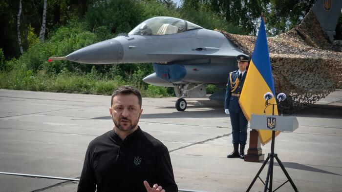 NextImg:Zelensky Shows Off Newly Arrived US F-16 Jets From Secret Location