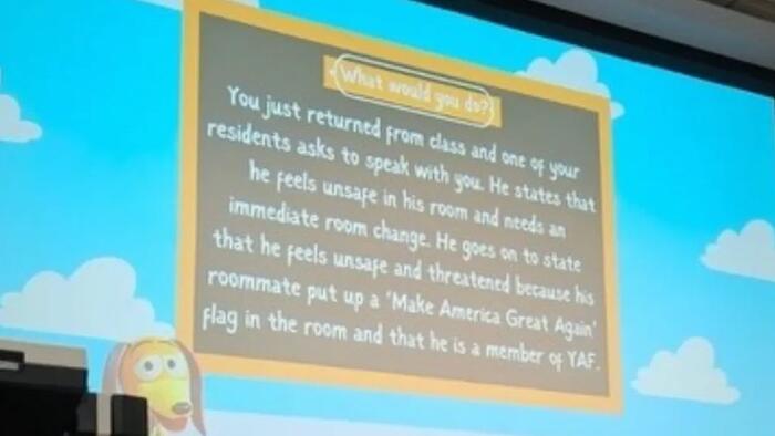 NextImg:U Of Tampa RA Training Includes Scenario Of Student Feeling "Threatened" By Conservative Roommate With MAGA Flag