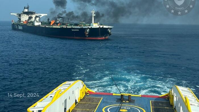 NextImg:Burning Oil Tanker "Successfully Towed To Safe Area" Amid Urgent Red Sea Salvage Operation