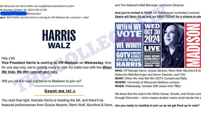 NextImg:"How Did They Get My Email?": UWisc Student Angered Harris-Walz Promos Sent En Masse To Students