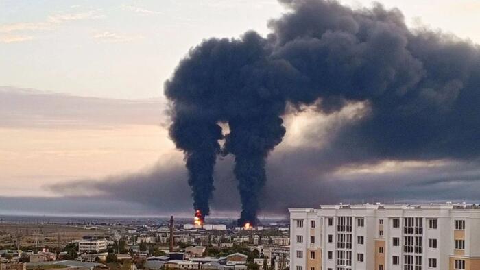 NextImg:Largest Crude Transhipment Hub In Crimea On Fire After Ukraine Drone Attack