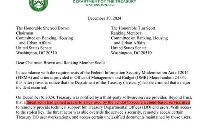 NextImg:China-Backed Hackers Blamed For "Major Cyber Incident" At US Treasury