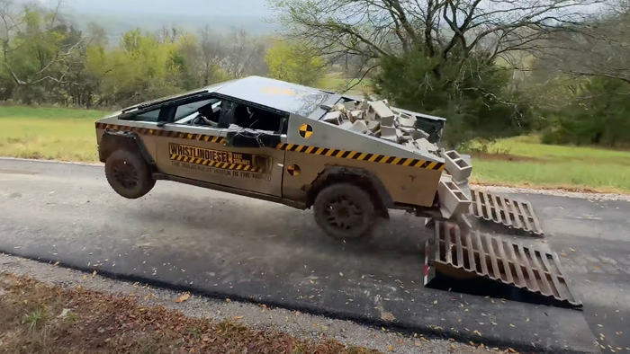 NextImg:Following 'C-4' Detonation Test, YouTuber "WhistlinDiesel" Sends Cybertruck Through Second Durability Test