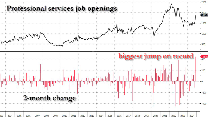 NextImg:Job Openings Unexpectedly Soar On Record 2-Month Surge In Professional Services, Even As Hiring Tumbles