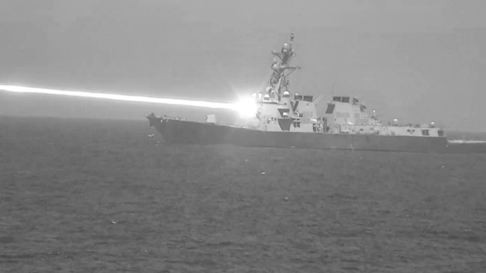 NextImg:Clearest Image Of US Navy's Directed-Energy Weapon Firing Laser Rounds