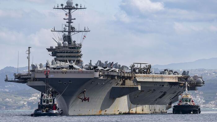 NextImg:US Aircraft Carrier Damaged After Colliding With Huge Merchant Ship Off Egypt