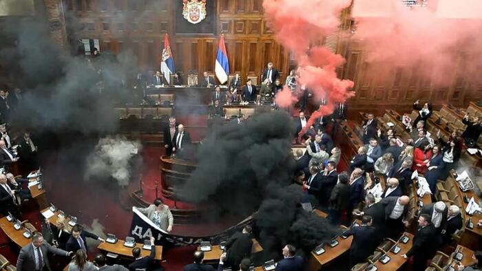 NextImg:Smoke Bombs, Or Just A Tuesday In A Balkan Parliament