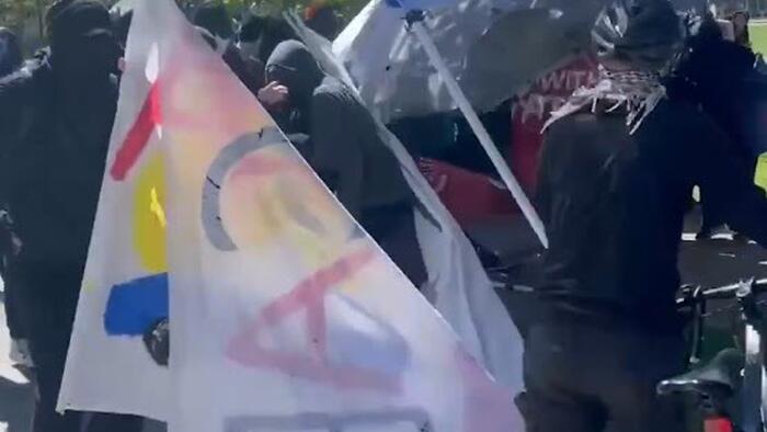 NextImg:Tolerance & Inclusivity? Leftist Mob On UC Davis Campus Destroys Conservative Group Display And Tent