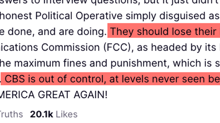 NextImg:Trump Says "Out Of Control" CBS' 60 Minutes Should "Lose License"
