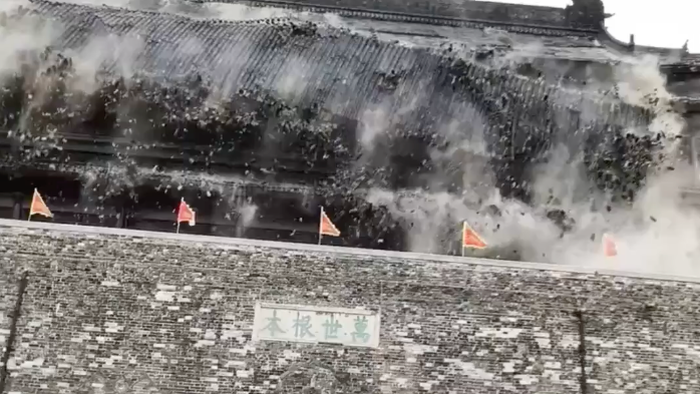 NextImg:Watch: Tourists Scramble As Ancient Chinese Tower Partially Collapses