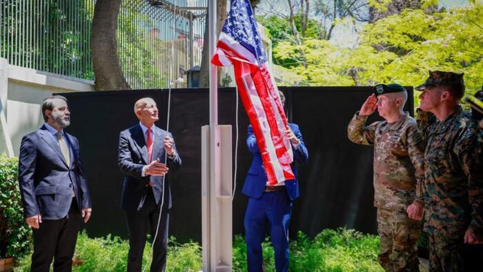 NextImg:Stars & Stripes Raised Over US Embassy Damascus, Now With Syrian Al-Qaeda Founder As Country's President