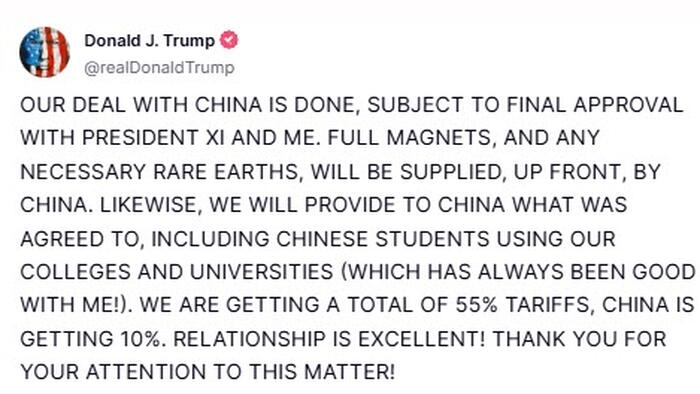 NextImg:Trump Says China Deal "Done" With 55% Tariffs On Beijing; Will Work With Xi To Open Up China To US Trade