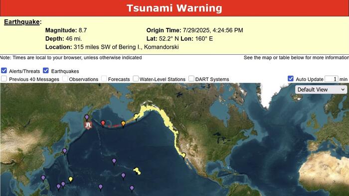 NextImg:Tsunami Alerts Triggered After 8.7 Earthquake Hits In Russian Waters