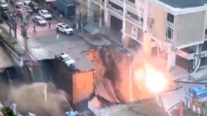 NextImg:Watch: Bangkok Street Implodes in Jaw-Dropping Sinkhole