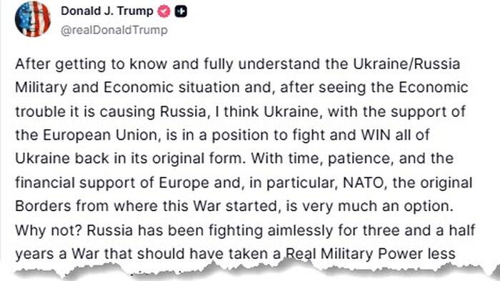 NextImg:Trump Says Ukraine Can Win Back All Territory Lost to Russia