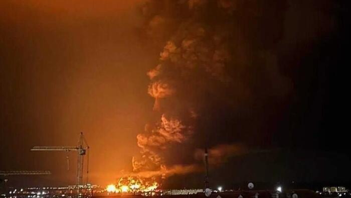 NextImg:Ukrainian Drones Spark Massive Blaze At Crimea's Largest Oil Terminal