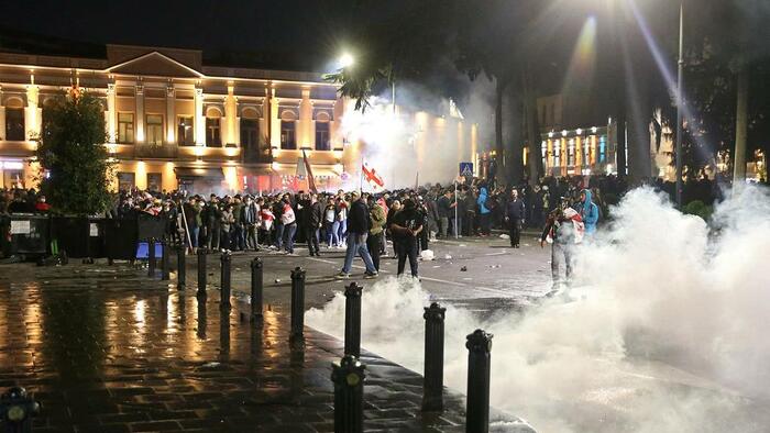 NextImg:Georgia Condemns 'Coup Attempt' After Pro-EU Protesters Try To Storm Presidential Palace