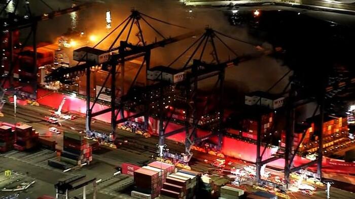 Fire Breaks Out On Container Ship Moored At Los Angeles Port Fire Breaks Out On Container Ship Moored At Los Angeles Port