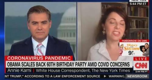 “A NYT Reporter on CNN Justifying Obama’s Huge Maskless
Birthday Bash Because He 3