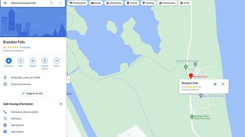 Oh the Irony! - Place Where Biden Face-Planted Off Bike Is Named 'Brandon Falls' On Google Maps 2022-07-19_04-45-53