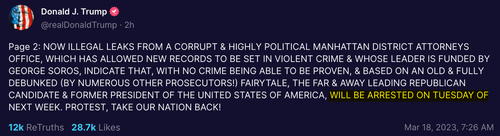 "Take Our Nation Back": Trump Calls For Protests As 'Imminent' Arrest Expected #IRRESPONSIBLEMORON 2023-03-18_10-11-51