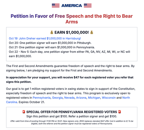Elon Musk’s America PAC Launches Million-Dollar-A-Day Giveaway For Petition Signers