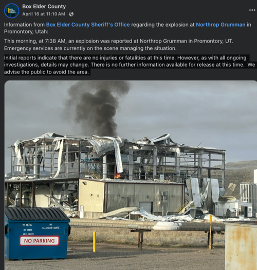 Explosion Rocks Northrop Grumman Solid Rocket Facility In Utah – Tyler Durden