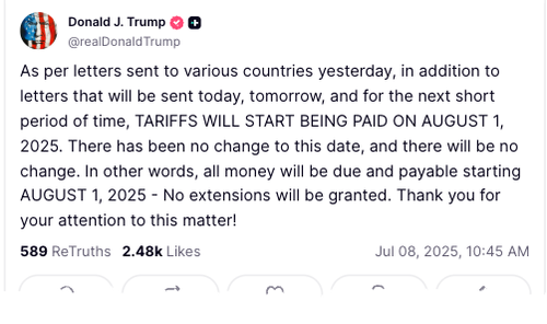 “No Extensions” – Trump Strikes Back Against TACO Talk With Aug. 1 Tariff Deadline