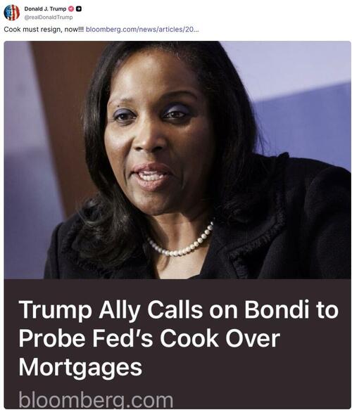 Trump Demands Fed Governor “Must Resign Now” Over Mortgage Fraud Probe