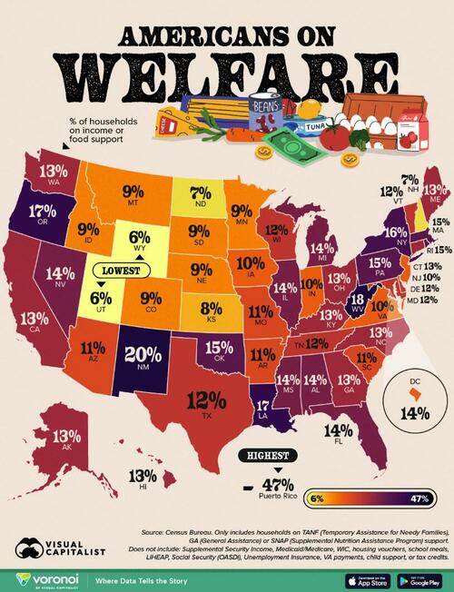 Puerto Rico Has The Highest Share Of US Households On Welfare; Utah, The Lowest