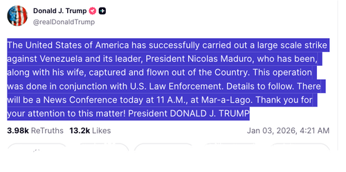 US Forces Strike Venezuela, Trump Reveals Maduro Has Been "Captured"