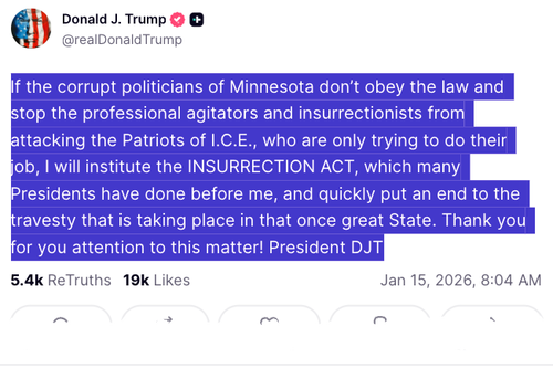 Trump Threatens To Invoke Insurrection Act As Left-Wing Chaos In Minneapolis Spreads
