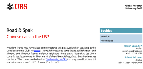 UBS: Will There Be Chinese EVs In America?