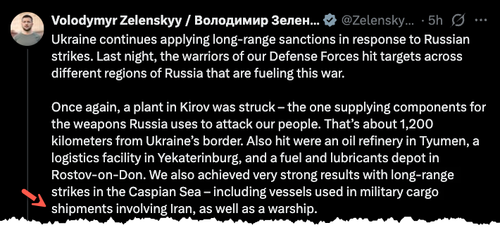 War Zones Converging? Zelensky Says Ukraine Hit Ship "Transporting Military Cargo" From Iran