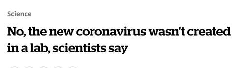"Non, le nouveau coronavirus n'a pas été créé en laboratoire, selon les scientifiques"