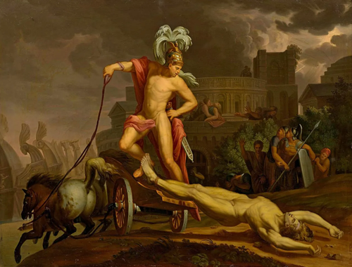 Achilles drags the corpse of Hector to the Greek camp (Franz Sales Lochbihler).
