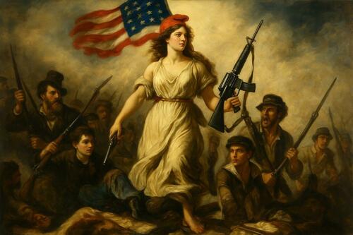 An AI riff on Eugène Delacroix's "Liberty Leading The People"