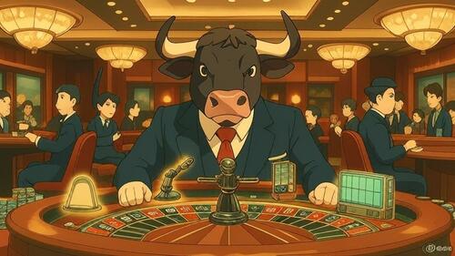 A bull playing roulette. 