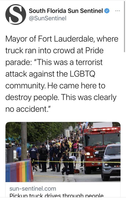 1 Dead, 6 Injured After Truck Plows Into Florida Pride Parade